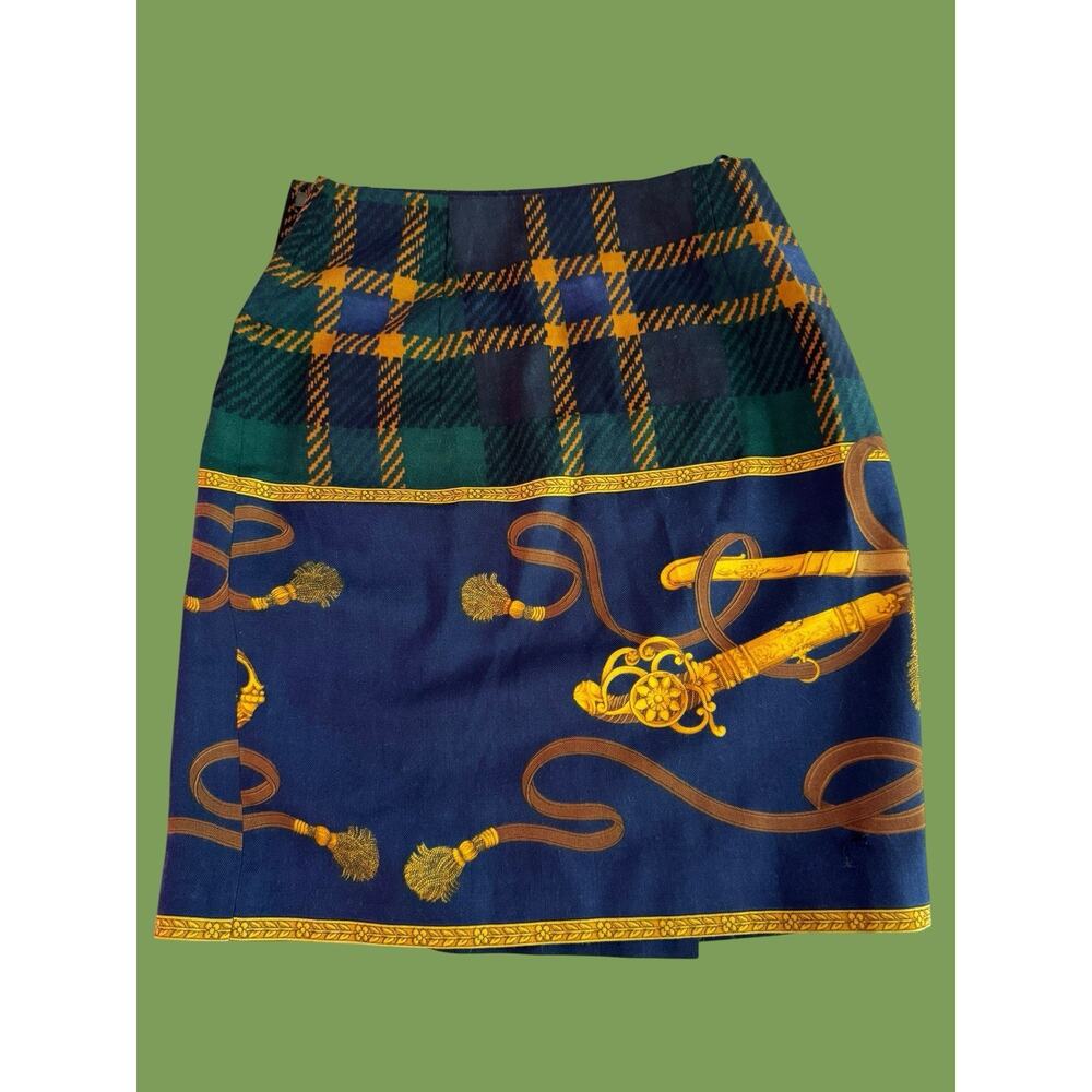 Ann Taylor Green Plaid 100% Wool Wrap Skirt 90s Vintage Prep Equestrian - Picture 2 of 12